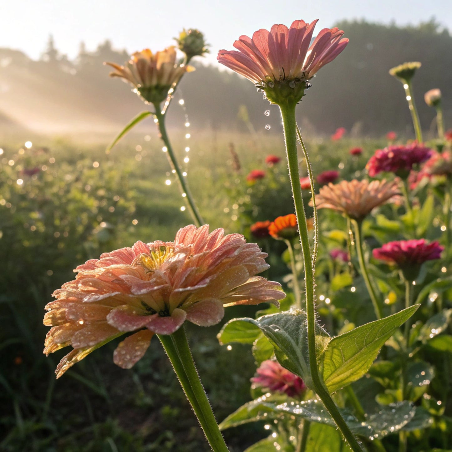 🫧Ethereal Purple Zinnias – Transparent Petal Wonders!🪷