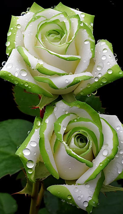 🤍Rare White and Green Twin Roses💚