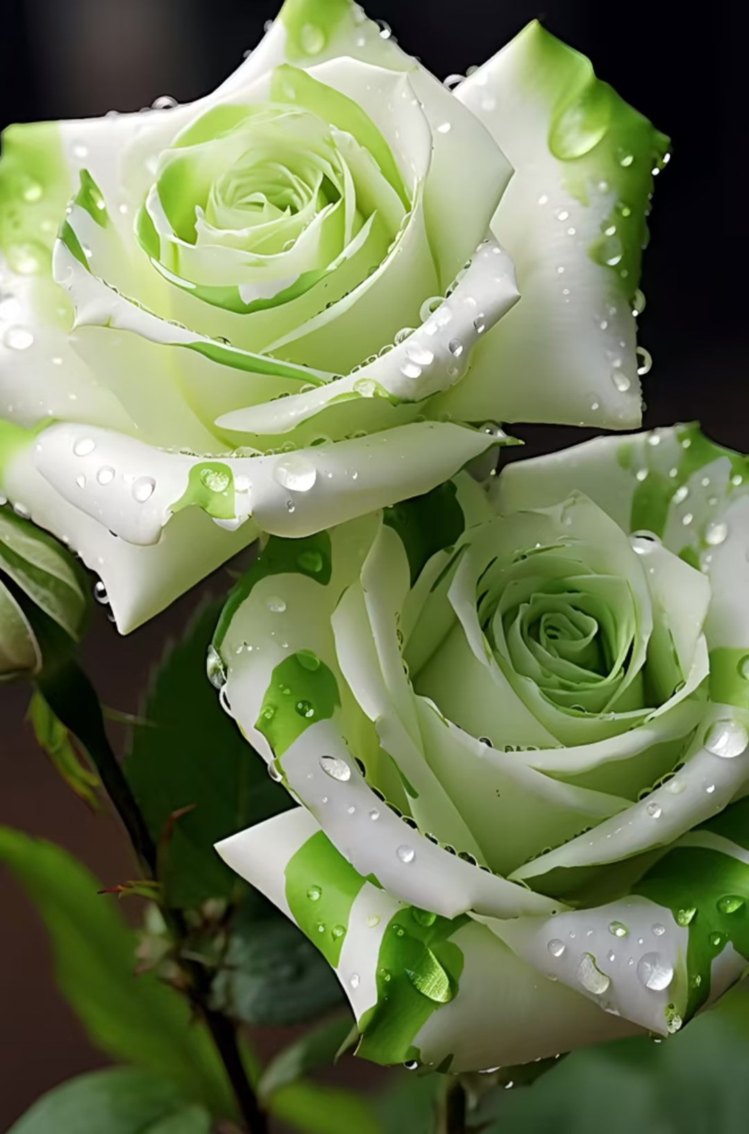 🤍Rare White and Green Twin Roses💚