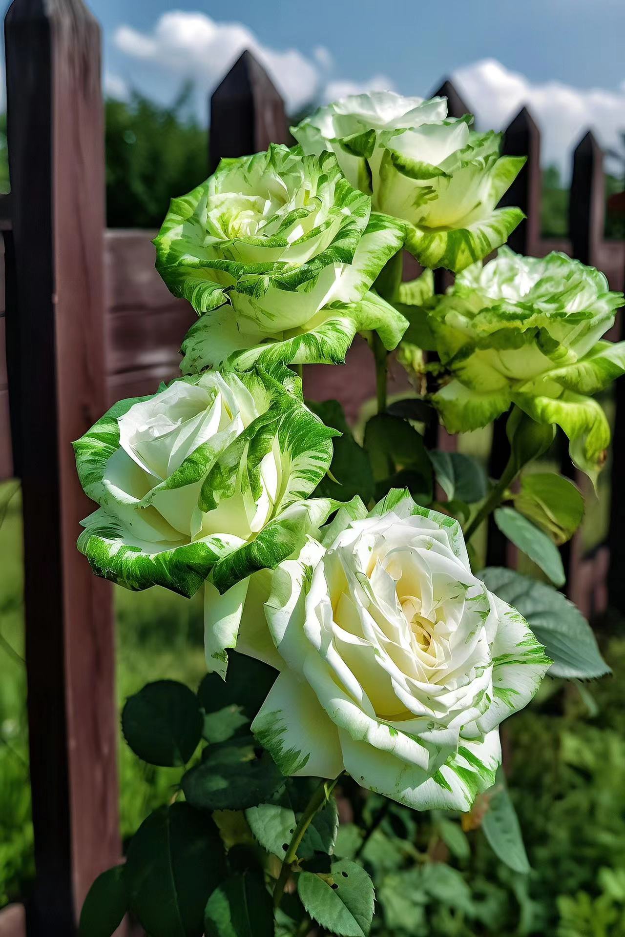 🤍Rare White and Green Twin Roses💚